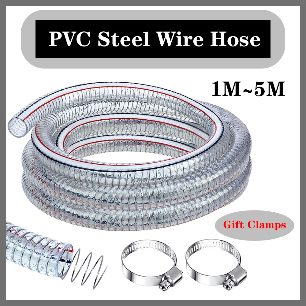 Heavy-Duty Steel Wire Vacuum Suction Hose, PVC High Pressure UV Chemical Resistant Thick Flexible Vinyl Tubing, Bilge Pump Hose