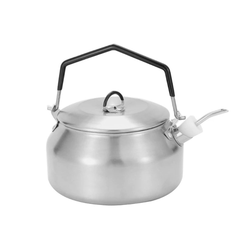 1L Stainless Steel Kettle Camping Stovetop Teapot with Folding Handle Outdoor Water Jugs Bottle Hiking Kitchen Tableware