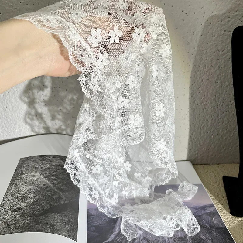 Retro Sweet Flower Triangle Hair Scarf Women Girls Square Scarf Headband Korean French Pastoral Headdress Summer Lace Headwear image 3