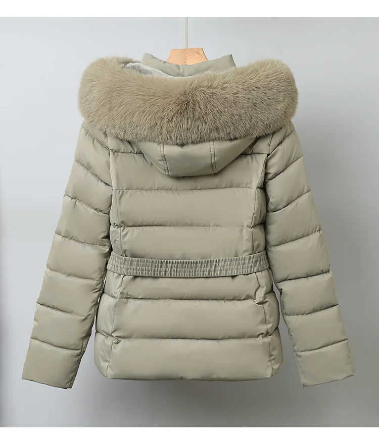 Winter Solid Color Long-sleeved Fur Collar Hooded Short Down Cotton Jacket Women's Slim Winter Thickened Versatile Warm Jacket