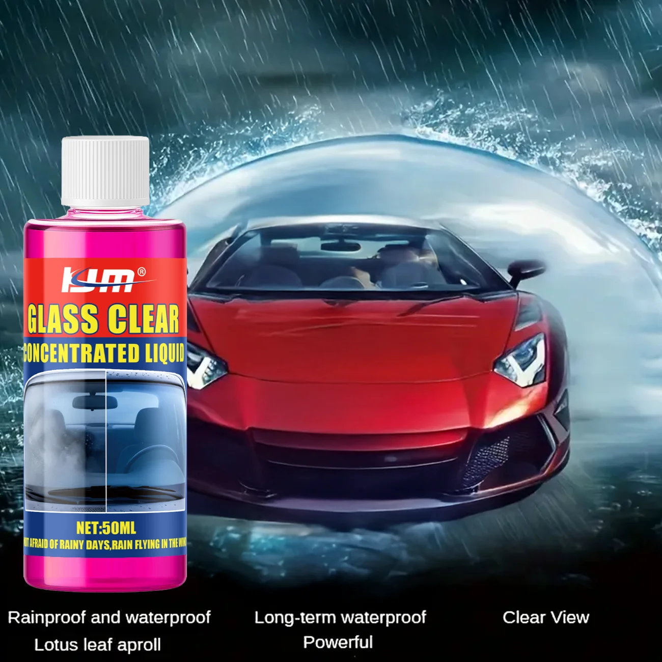 Glass Cleaner Streak - น้ำยาทำความสะอาดกระจกรถยนต์สูตรเข้มข้น KJM น้ำยาเติมในถังฉีดน้ำล้างกระจก สูตรไม่ทิ้งคราบ ให้การมองเห็นที่ชัดเจนขณะขับขี่
