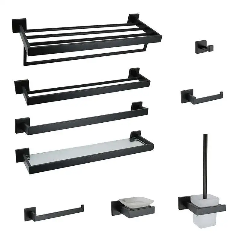 Deao, gran oferta, juego de toallero cuadrado montado en la pared, decoración de baño, juego de accesorios de baño de acero inoxidable negro mate