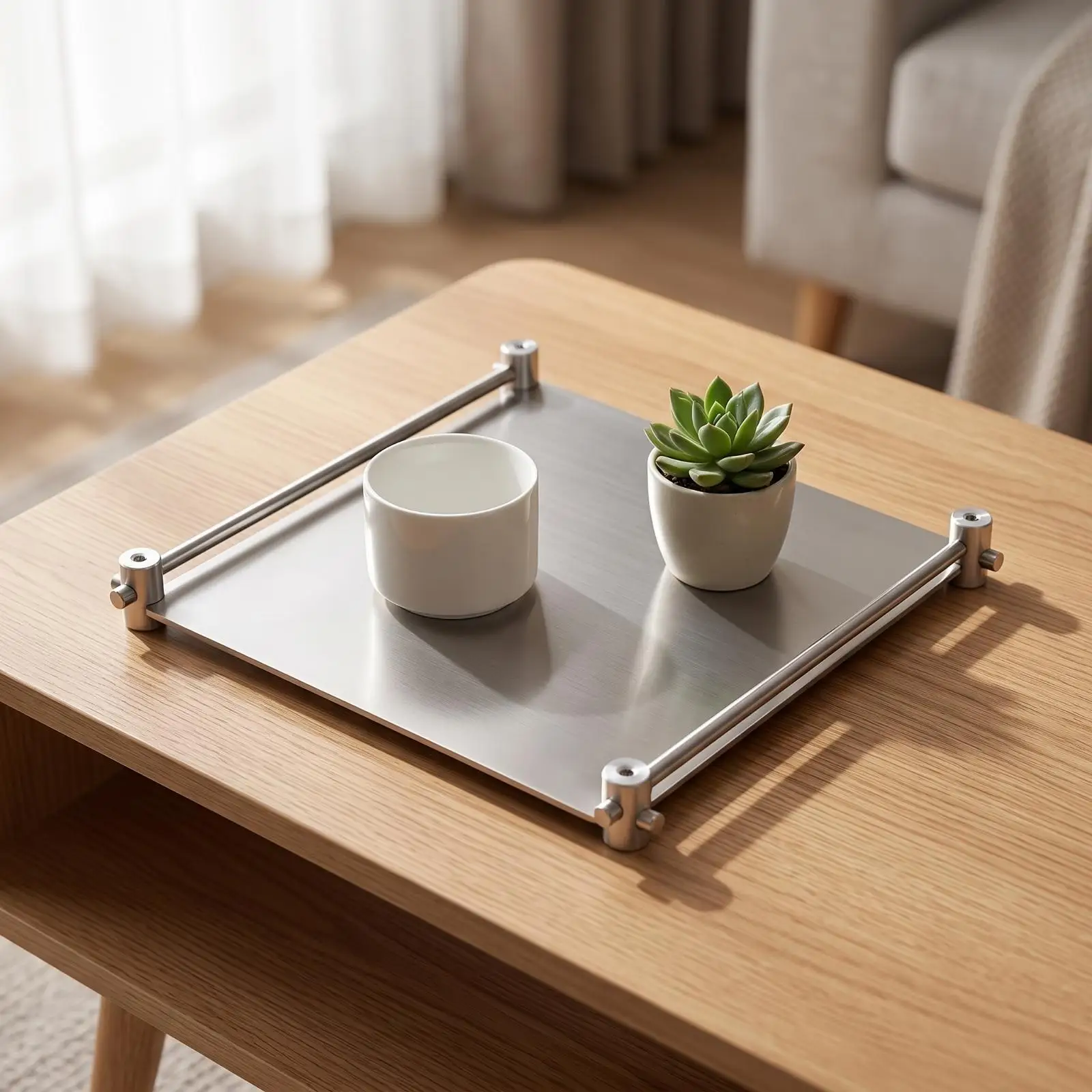 Metal Tray with Rails Rust-Resistant Stainless Steel Tray Minimalist