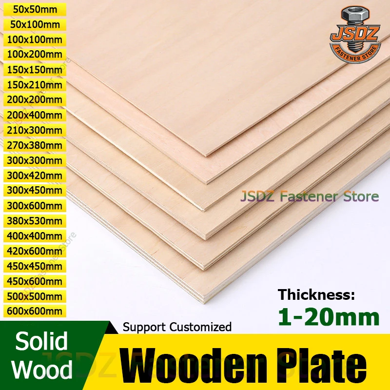 Solid Wooden Plate Plywood Sheet 50-900mm Handmade Model DIY Thickness 1/1.5/2/3/4/5/6/7/10/12/15/20mm Width 100/200/300~600mm