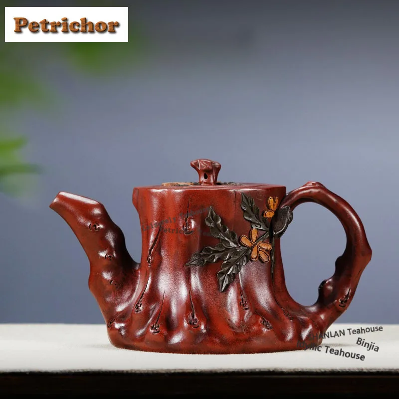 

580ml Antique Yixing Purple Clay Teapots Handmade Tree Stump Pot Raw Ore Red Mud Kettle With Infuser Zisha Tea Set Tea Items