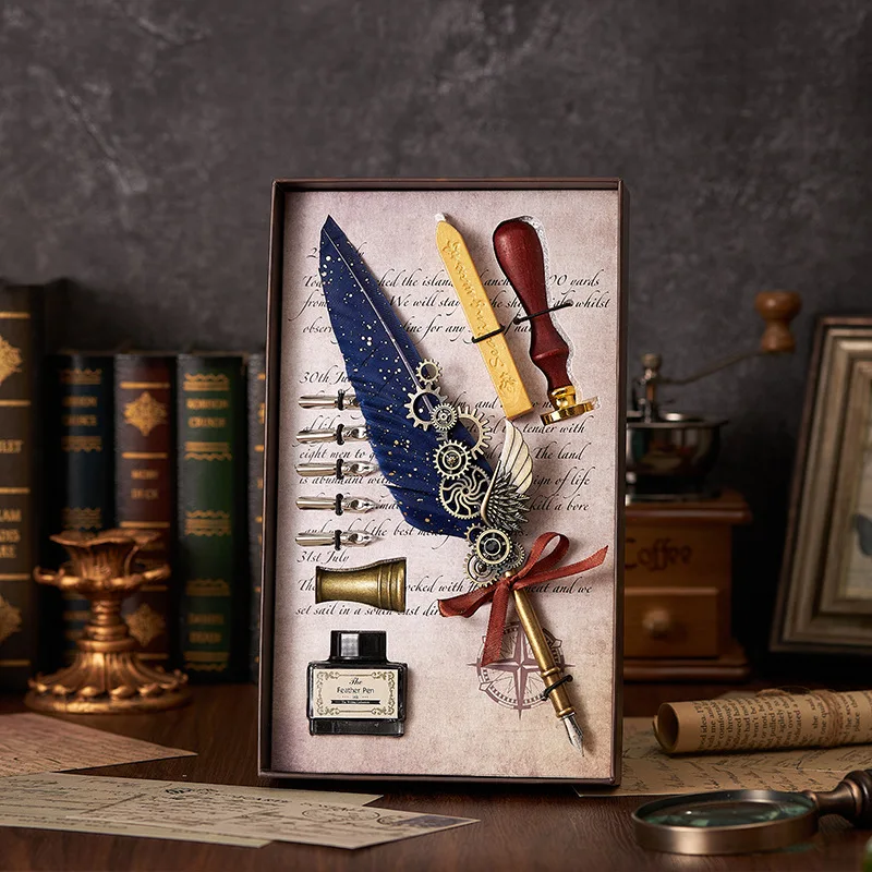 Basic Mechanical Wing Dip Pen Creative Birthday Gift Set for Students and Adults Vintage Feather Dip Pen Multi-purpose Gift Set