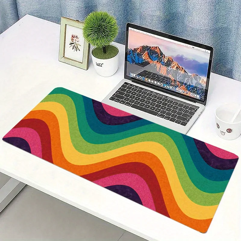 Rainbow Wave Pattern Mouse Pad Gaming Desk Mat Non-Slip Rubber Base Large Mouse Pad for PC Laptop Keyboard Office Gaming Desk