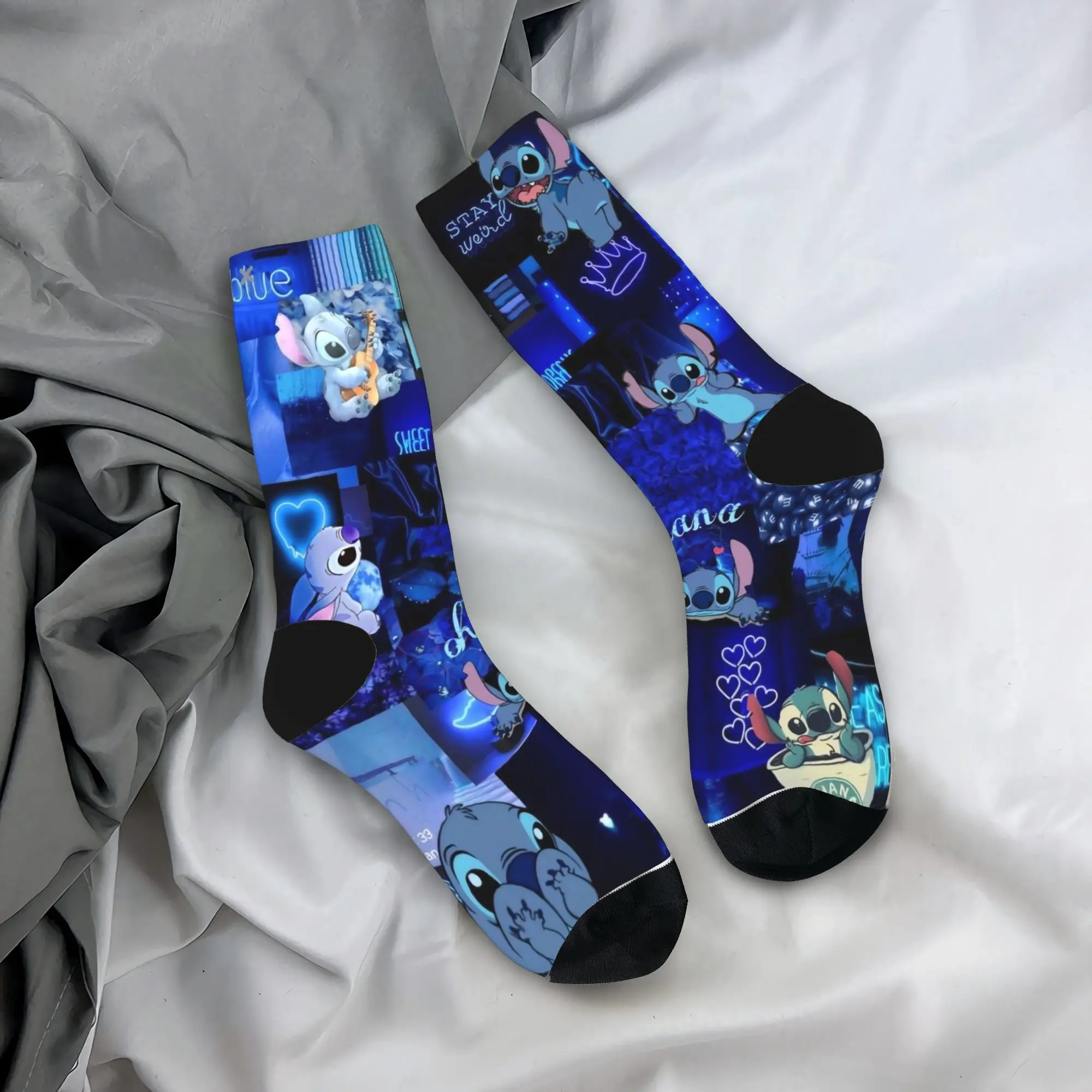 

Colorful Lilo And Stitch Soccer Socks Cartoon Polyester Long Socks for Women Men Breathable