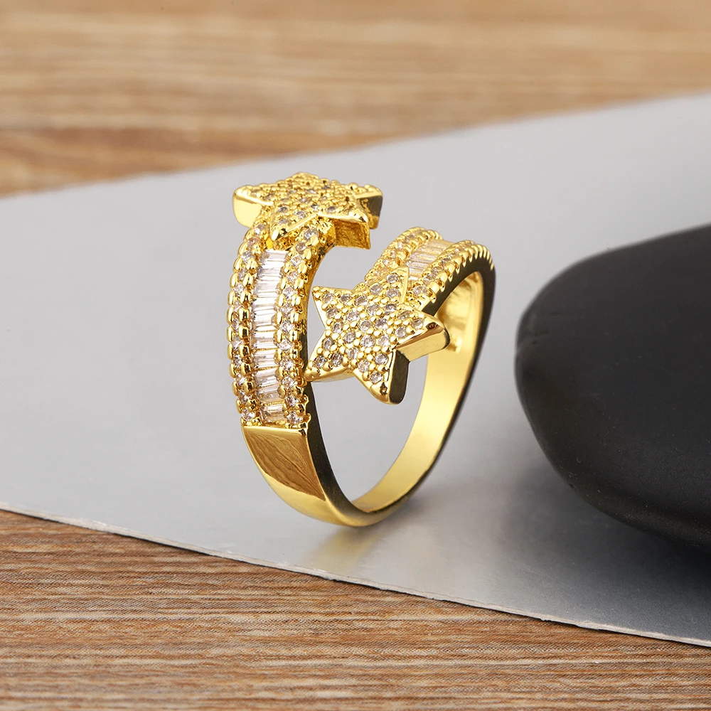 Nidin New Trendy Shine Zircon Multilayer Open Rings Adjustable For Women Men Engagement Wedding Party Finger Jewelry Accessories