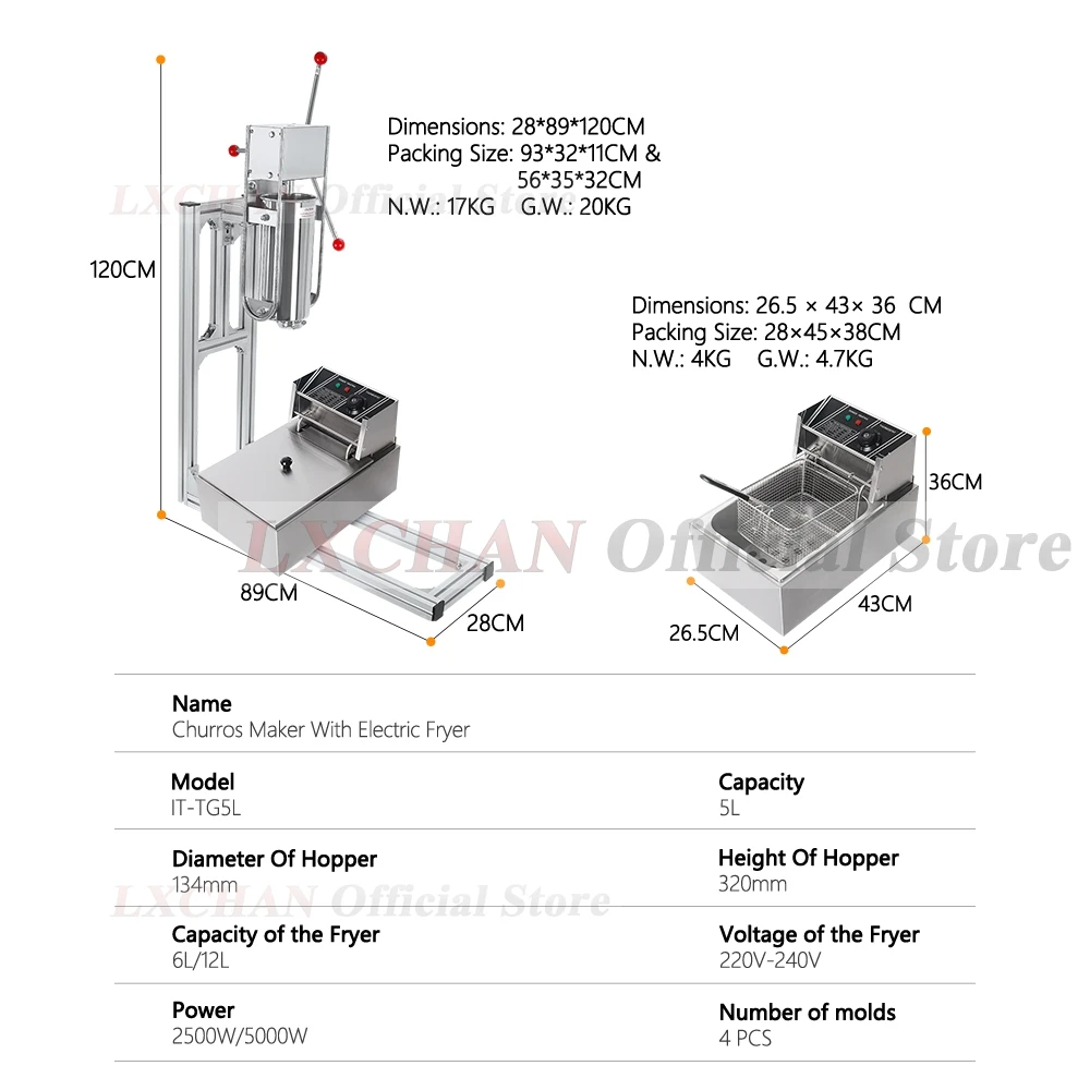 LXCHAN 5L Spanish Churros Maker HOUUROE Kinnerberry/Jizzy Fruit/Latin Fruit Machine Manual Churros Filler