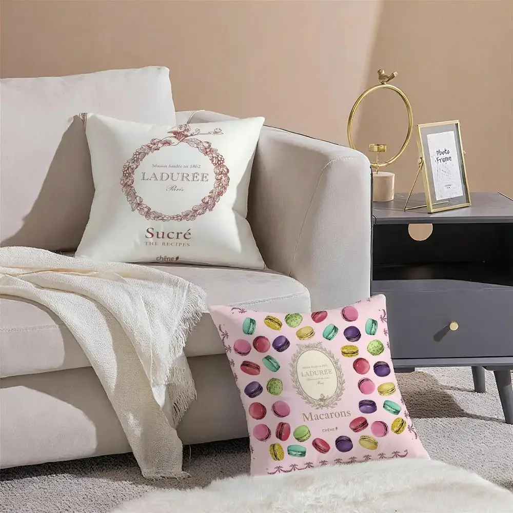 luxury dessert bakery logo L-Ladurée Cushion Cover Throw Pillow Cover Hidden Button Durable Polyester Chair Cushion