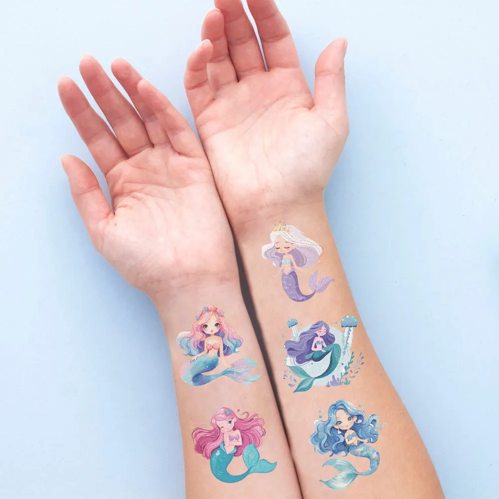 10 Sheets Mermaid Temporary Tattoo Stickers For Girls Waterproof Shells Starfish Jellyfish Tattoo Stickers Fake Tattoo for Women