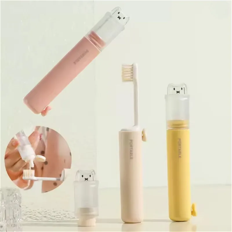 

1pc Foldable Travel Toothbrush Set, 2-in-1 Design, Built-in Toothpaste Case, Compact for Trips, Essential for Business Travel