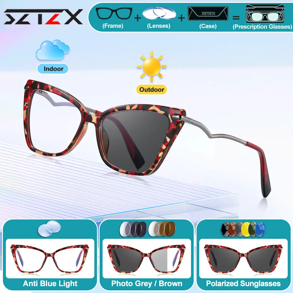 

SZTZX Trendy Butterfly Frame For Women Myopia Reading Glasses Anti Blue Ray Multifocal Photochromic Prescription Optical Eyeware