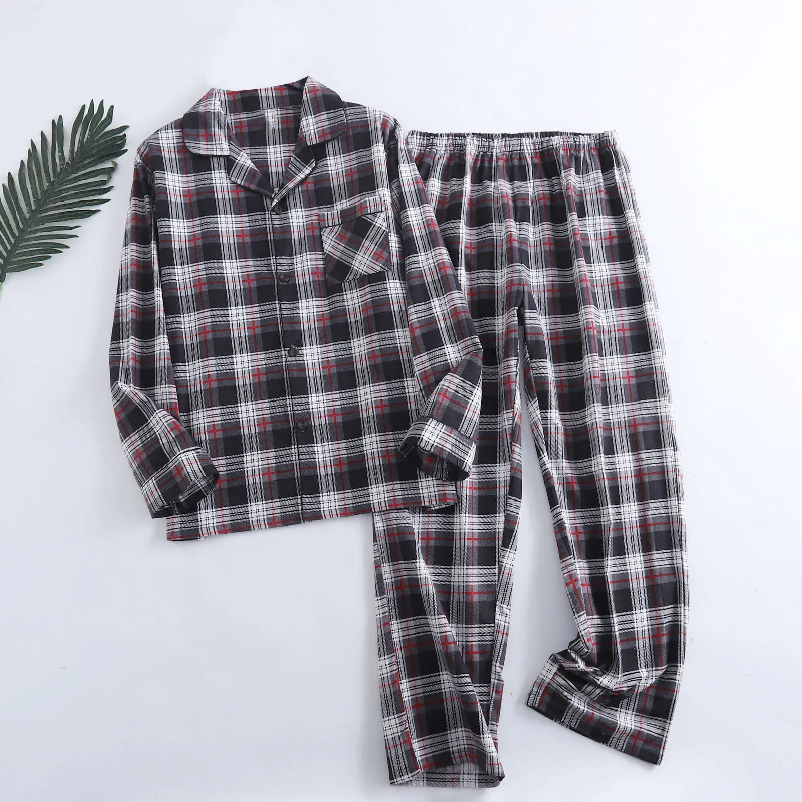 Men's Home Suits Long-sleeved Trousers Suits for Autumn and Winter Pijamas for Men Flannel Plaid Design Pajamas for Men