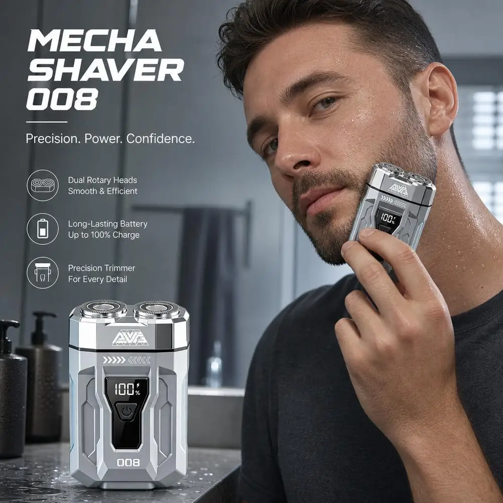 Portable Mini Electric Shaver For Men Dual Head Pocket Razor LCD Digital Display Type-C Rechargeable Magnetic Travel Beard Shave