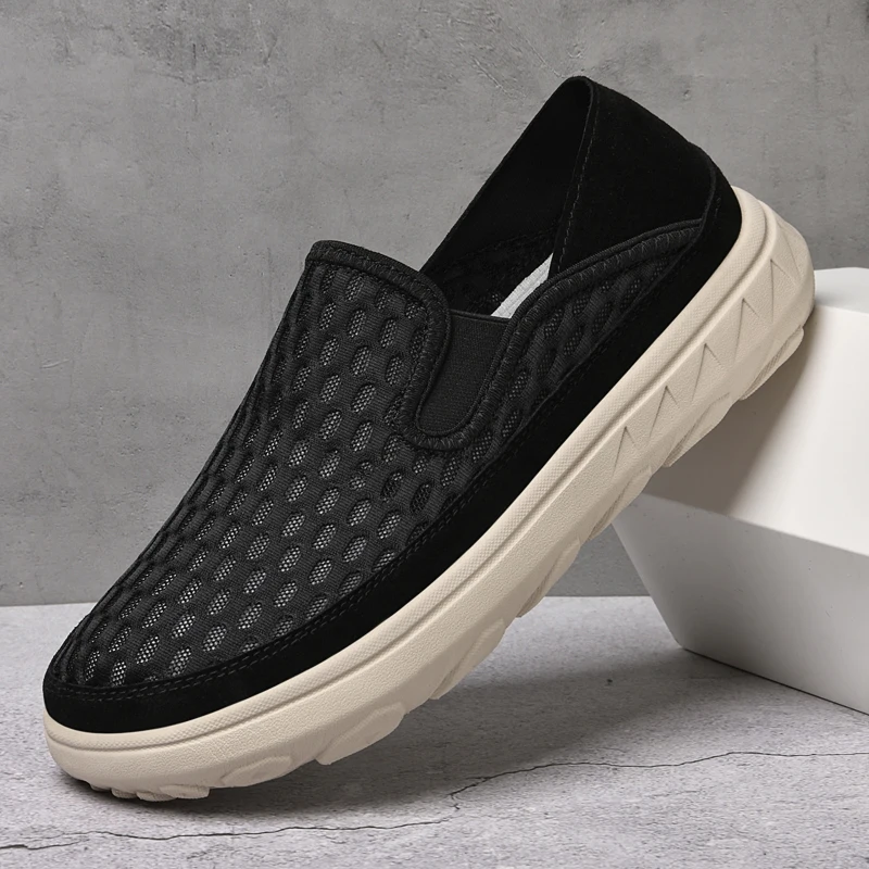

Летние мужские лоферы 2026 с перфорацией, дышащие сетчатые мокасины, повседневные туфли без шнурков, кроссовки на плоской подошве, обувь для вождения