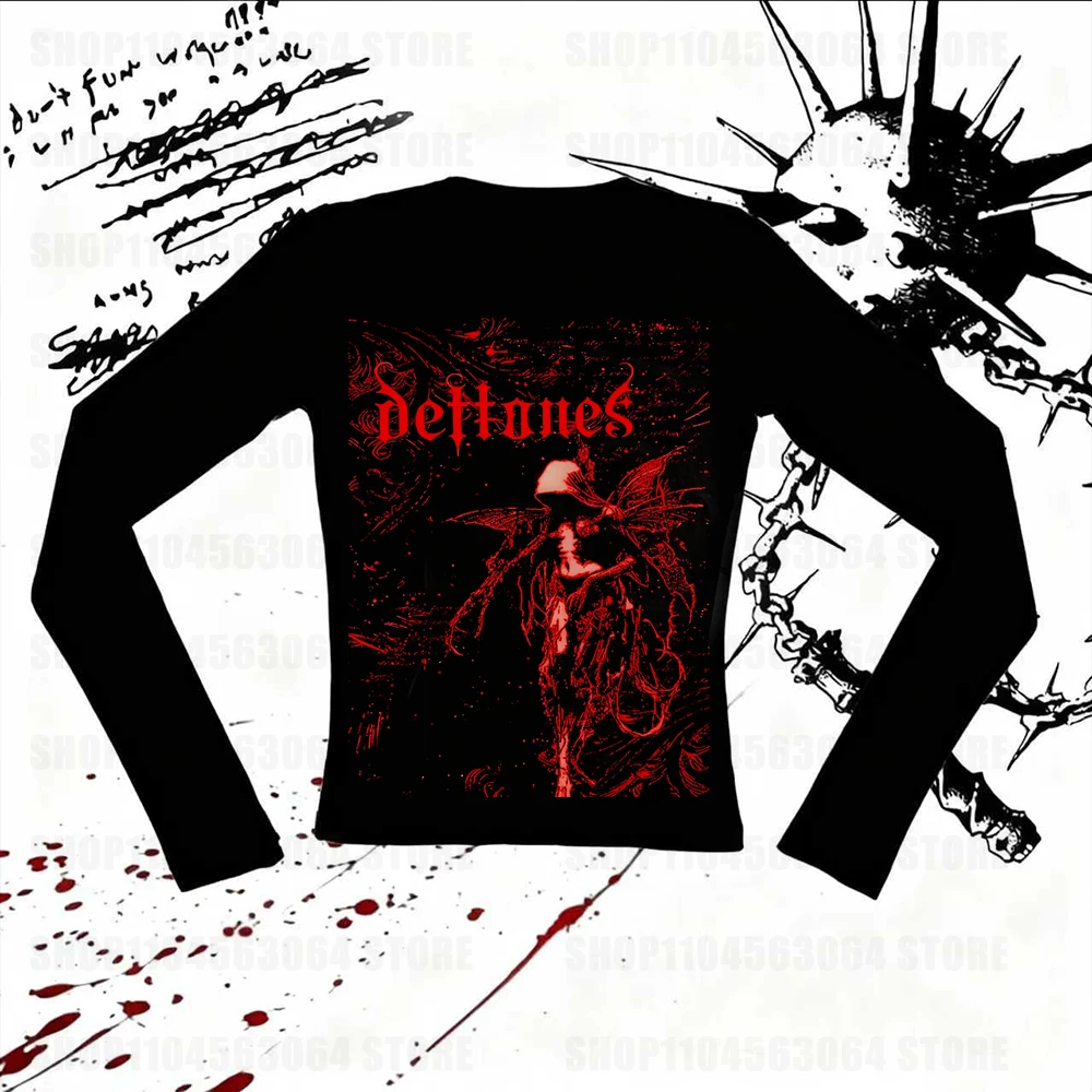 Emo Y2k Graphics Long-sleeve T-shirt Vintage Gothic Tops Y2k Girls Printing Female Clothes Long-sleeve Tees Slim And Sexy 2000s