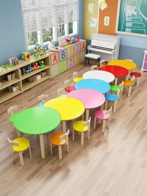 Table de maternelle en bois massif pour enfants, combinaison de dessin de l\'école primaire, classe de formation, cours d\'éducation précoce