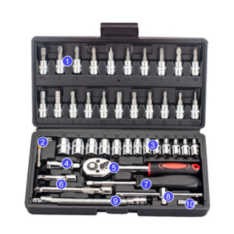 46 Pieces Car Repair Tool Kit Socket Wrench Set Equipped With Ratchet Wrench For Automobile Mechanical Maintenance