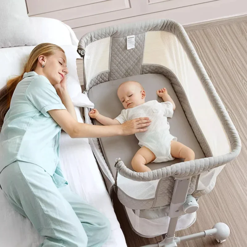 Łóżeczko dziecięce z regulacją wysokości, przenośne składane łóżeczko do spania przy łóżku rodziców, łóżeczko dla noworodka, łączone z łóżkiem rodziców, przenośne łóżeczko dla malucha.