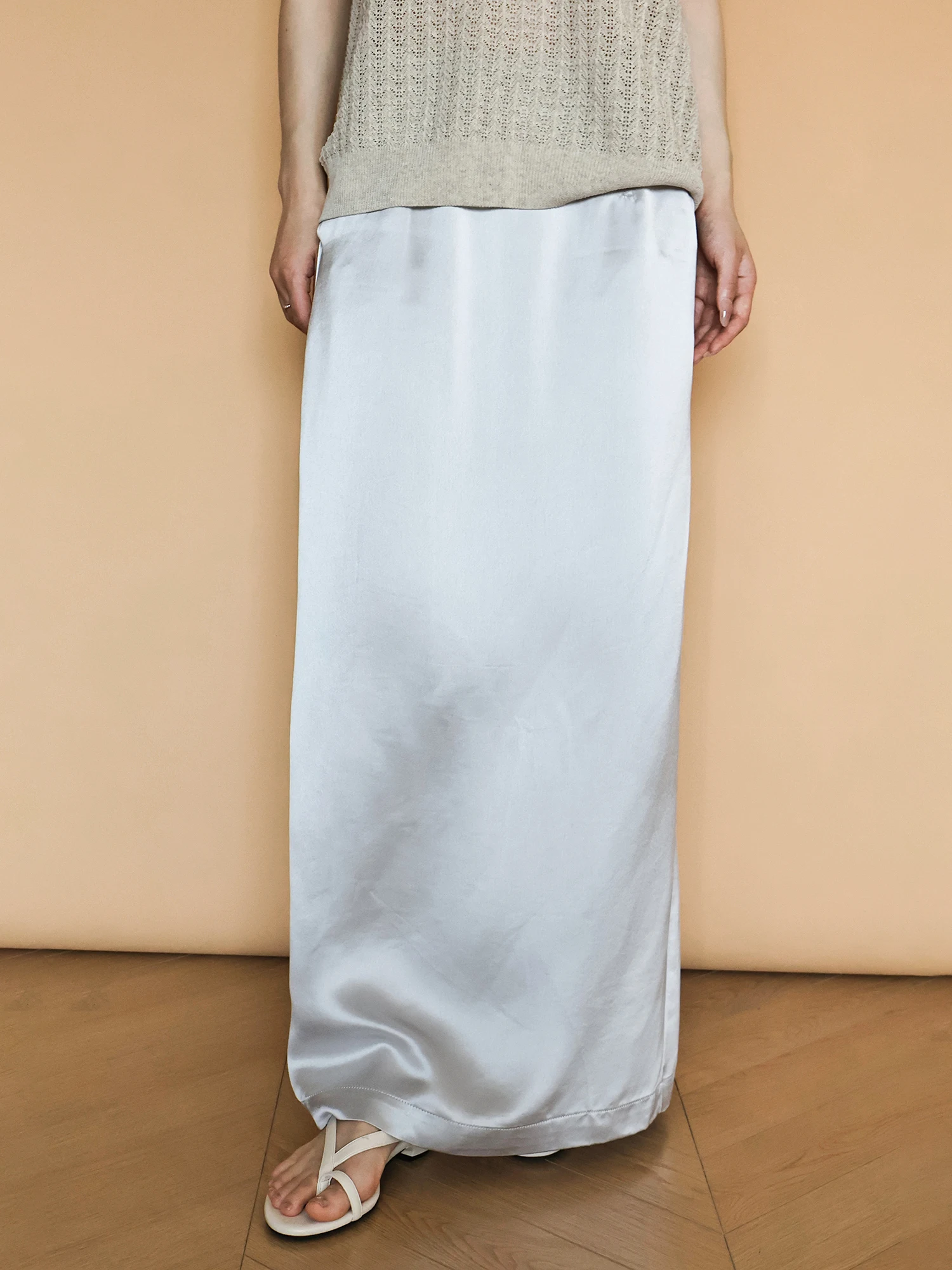 

Юбка-миди Slip-On Ele из ацетатной ткани, однотонная, стройнящая, гладкая, универсальная, женская, модная, летняя новинка