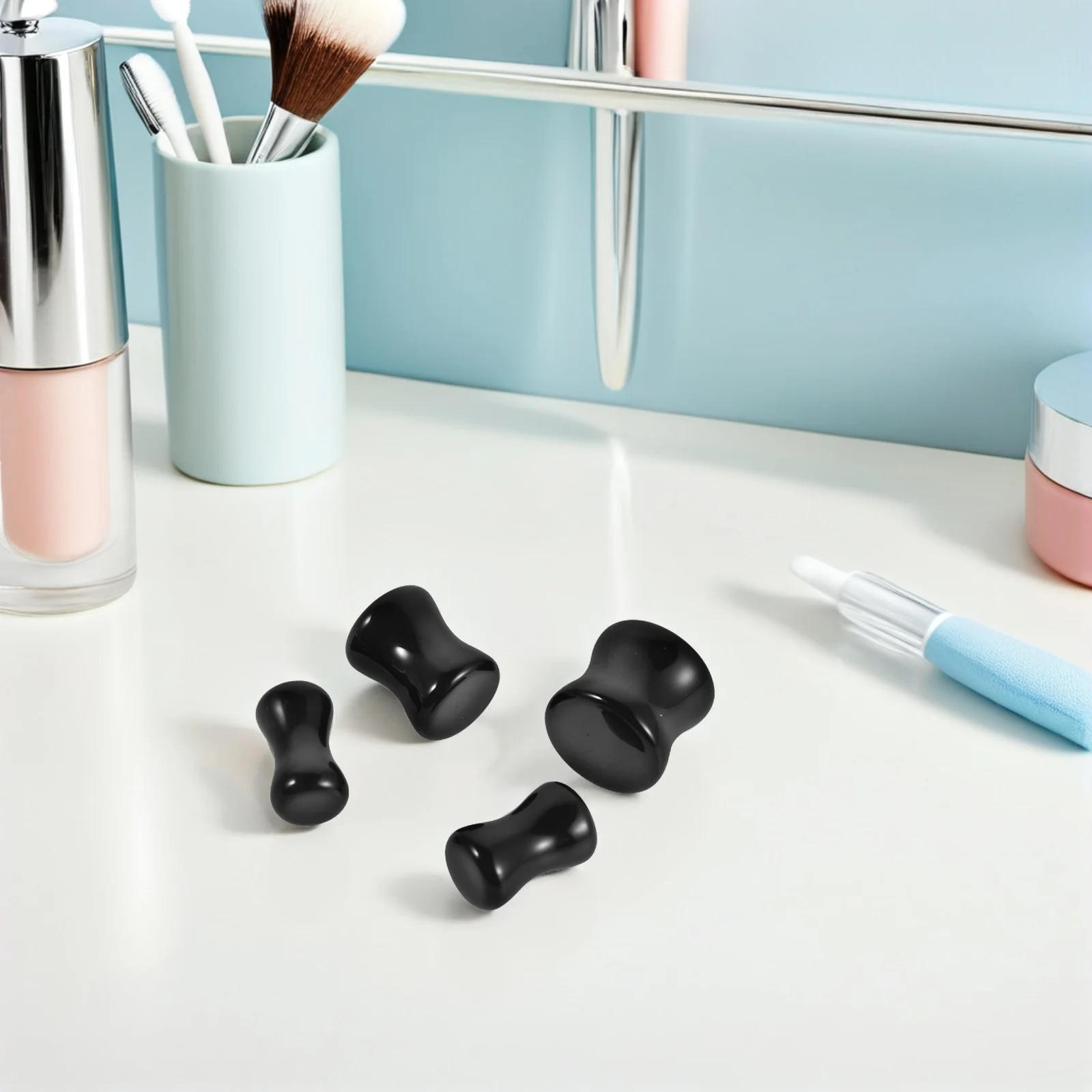 

4 Pairs Obsidian Piercing Ear Expansion Earrings for Men Stone Gauges Jewelry Plugs Body Women Piercings