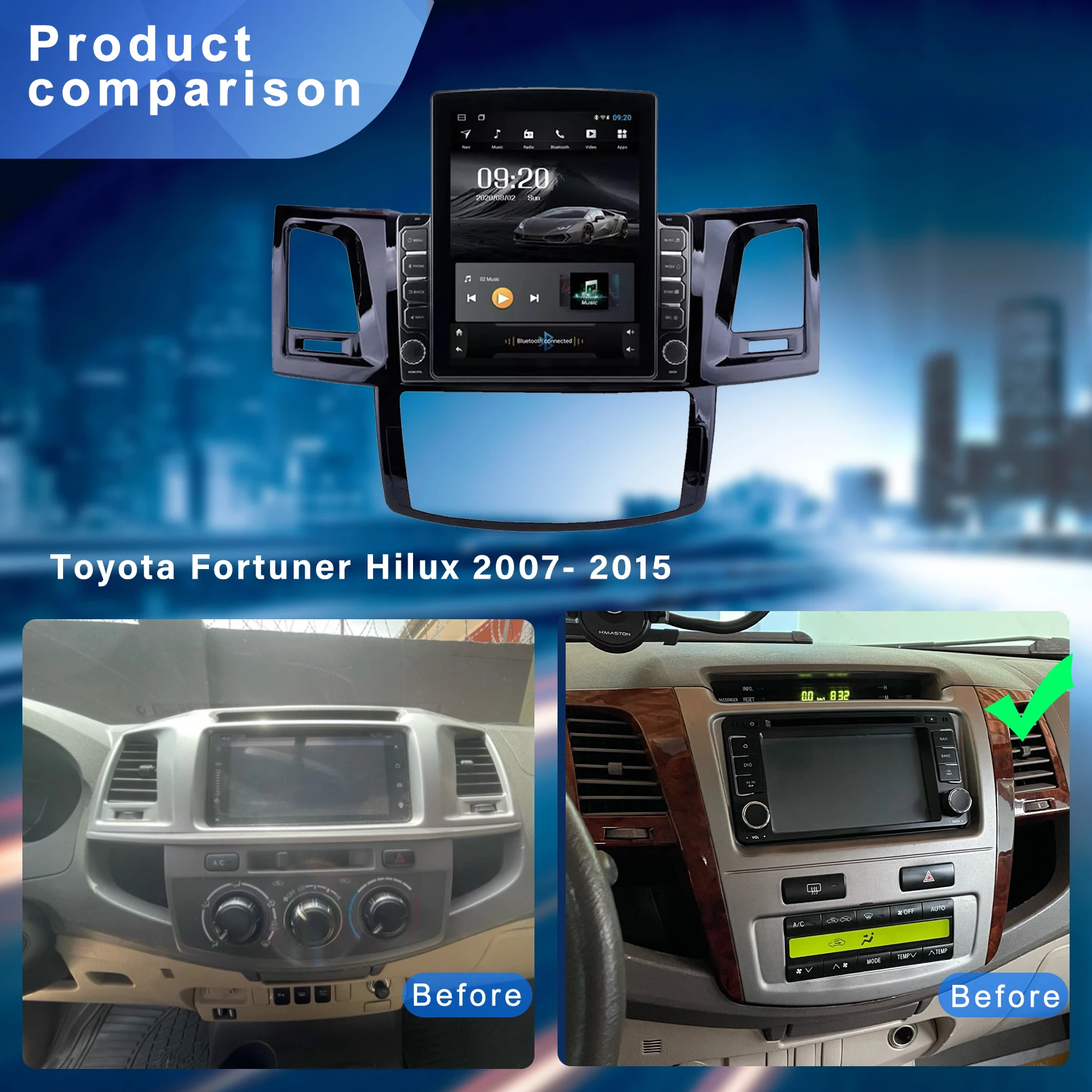 Radio Estéreo con pantalla Tesla para coche, reproductor Multimedia con navegación GPS, BT, AutoAudio, Carplay, para TOYOTA Fortuner, HILUX, Revo, años 2005 a 2015