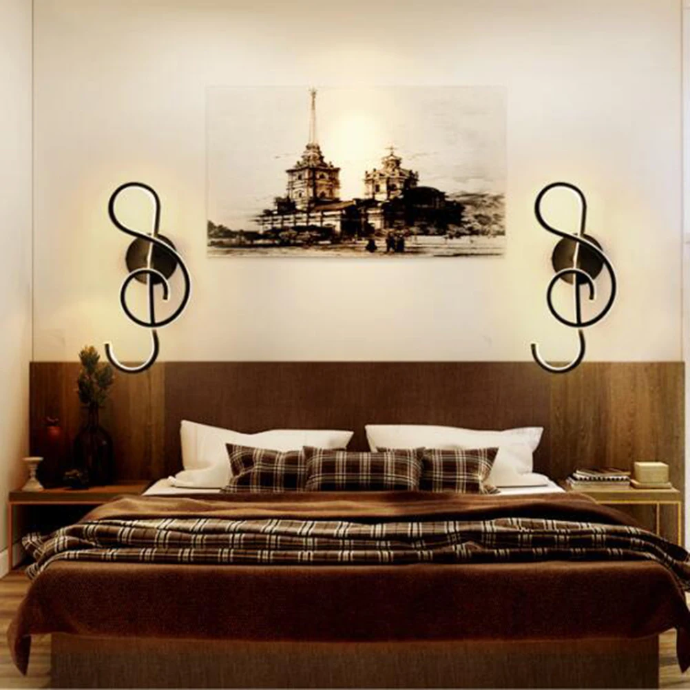 

22W Music Note Wall Lamp Black Led Sconce Bedroom Living Room Decorative Lighting Rotatable Creative Aisle Lamp Warm