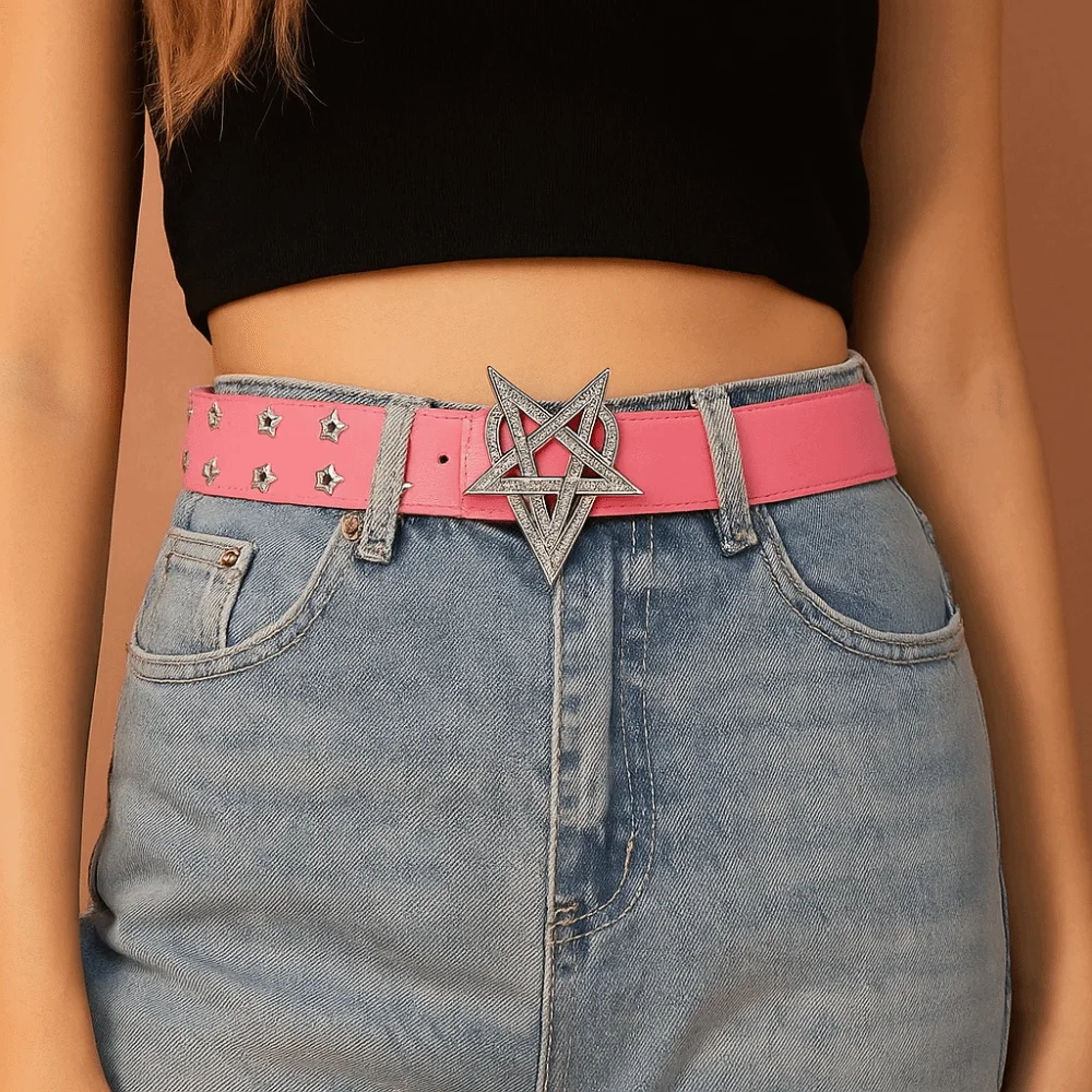 

Retro Pu Leather Punk Style Belt Vintage Letter Rhinestone Star Belt Metal Buckle Streetwear Women's Waist Belt Spicy Girls