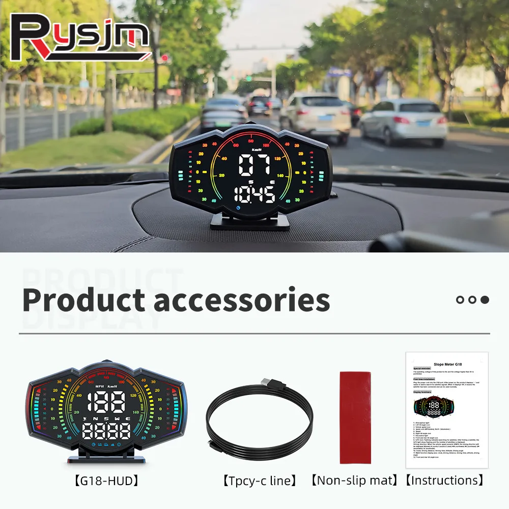 

G18 Head Up Display Car GPS HUD Speedometer Smart Meter With Clock Overspeed Alarm Driving Time Compass Slope Meter