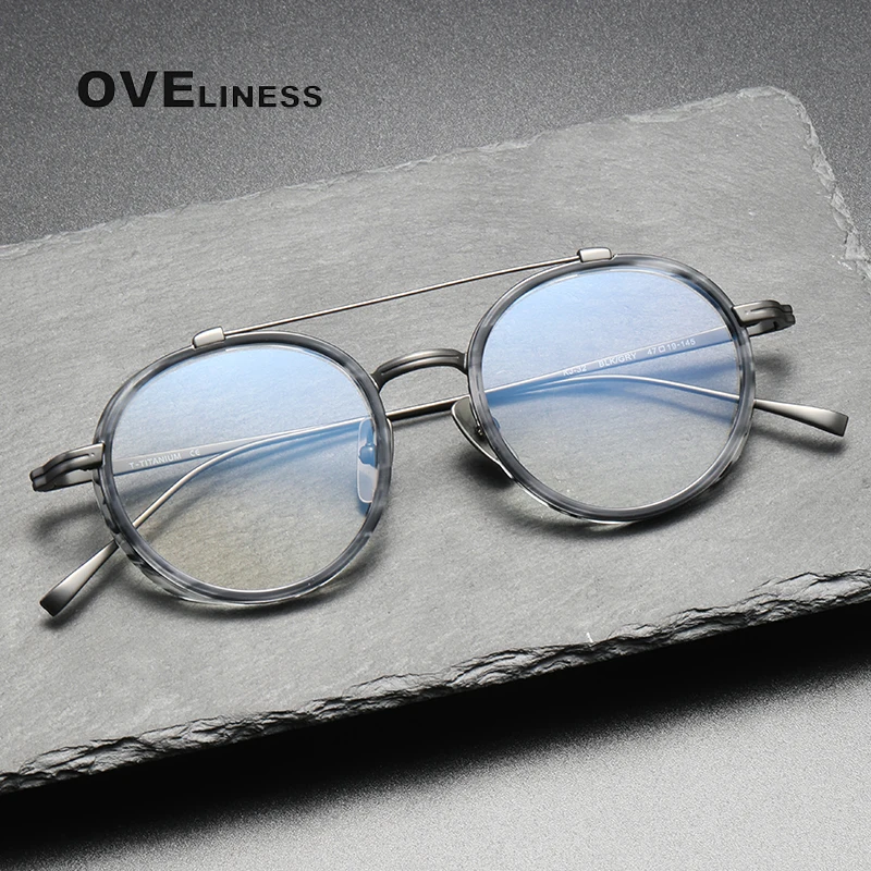 Acetate Titanium Glasses Frame for Men 2022 New Retro Round Prescription Myopia Eyeglasses frames Women Vintage Optical Eyewear