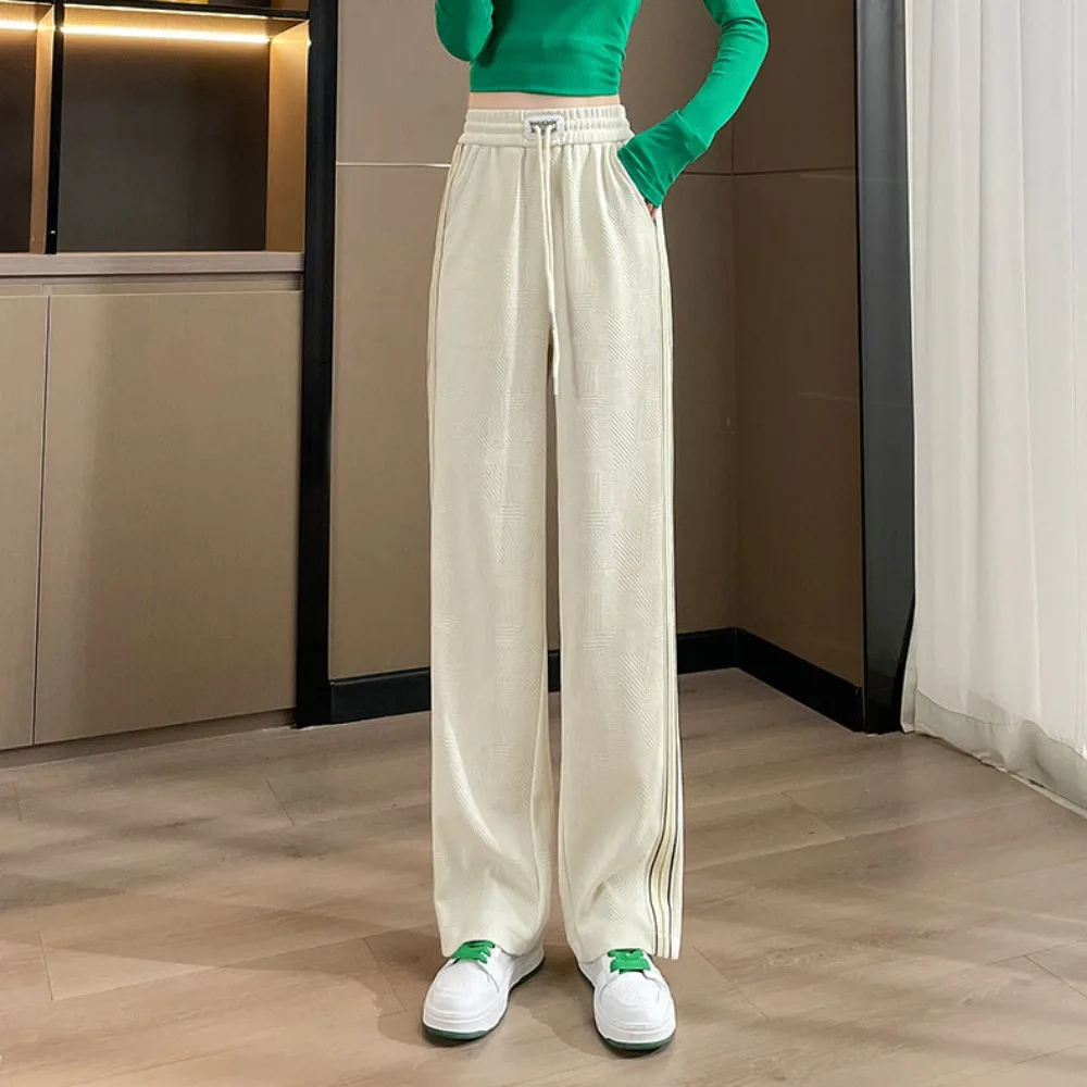 Damskie elastyczne spodnie dresowe z wysokim stanem, sznurkiem, luźne spodnie z szerokimi nogawkami, damskie spodnie proste na wiosnę i jesień, pantalones mujer
