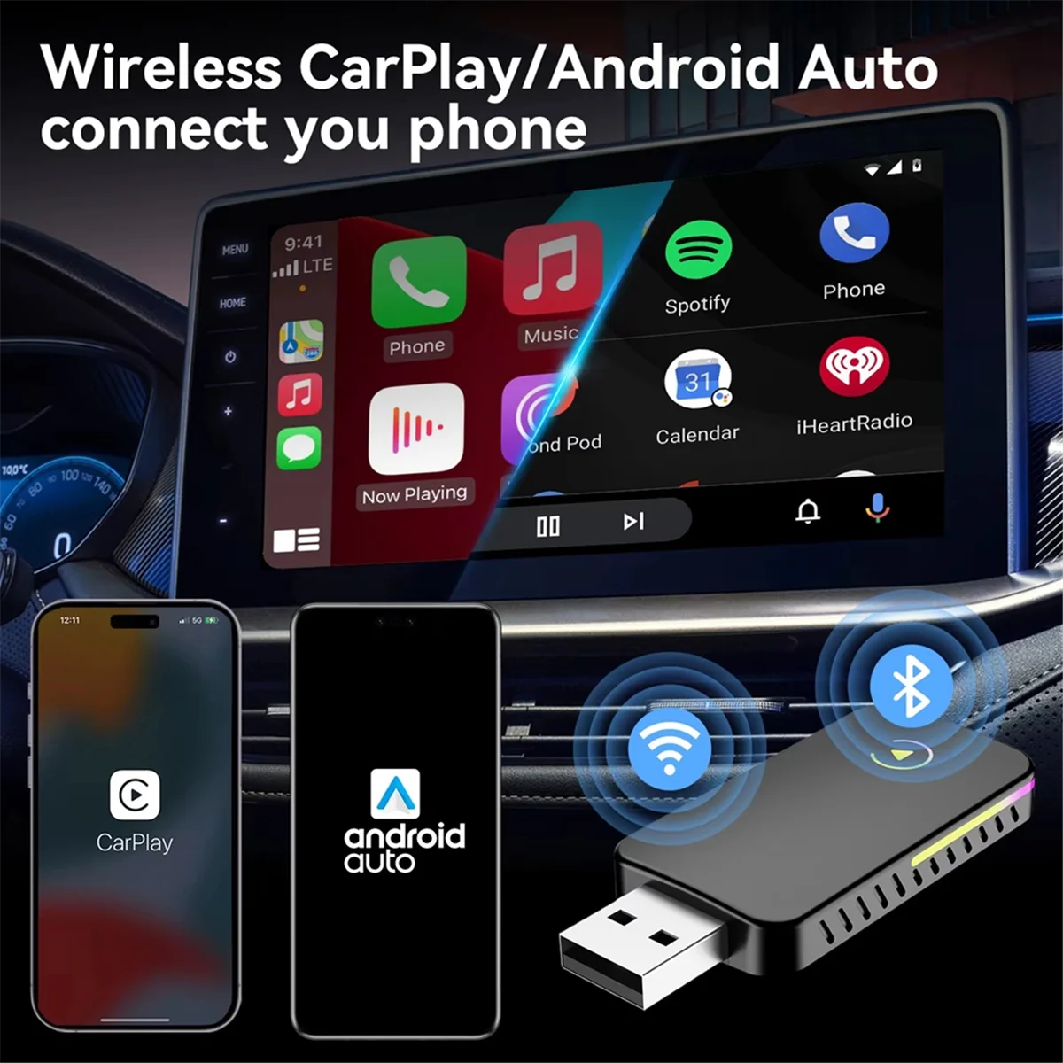 A07I 2 في 1 محول Carplay اللاسلكي لـ IOS/Android Auto Smart Box التوصيل والتشغيل لـ