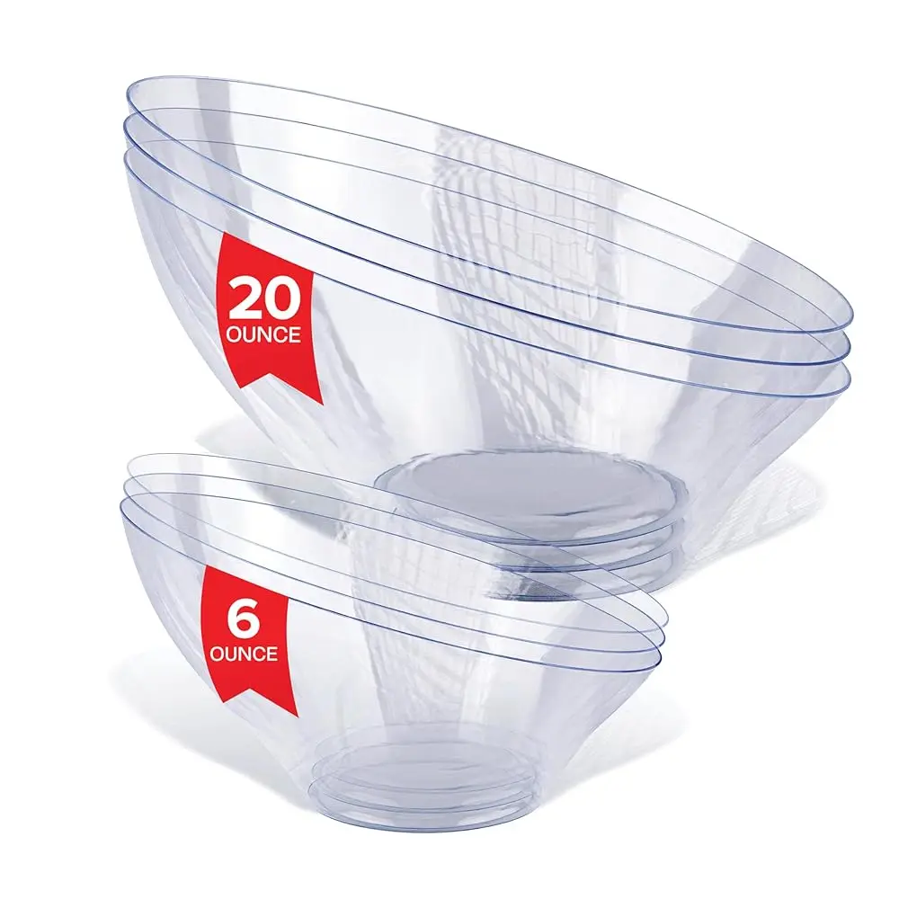 

Multi-Pa Clear Plastic Serving Bowls (8 Pack) 4 X 6Oz Small Disposable Candy Dishes, 4 X 20Oz Medium Buffet Containers, Chips,