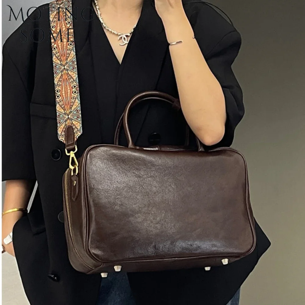 

Motingsome Luxury Designer Bags Retro Shoulder Handbag and Purses Frist Layer Cowihide Messenger Bags Satchel Brief Case 2024