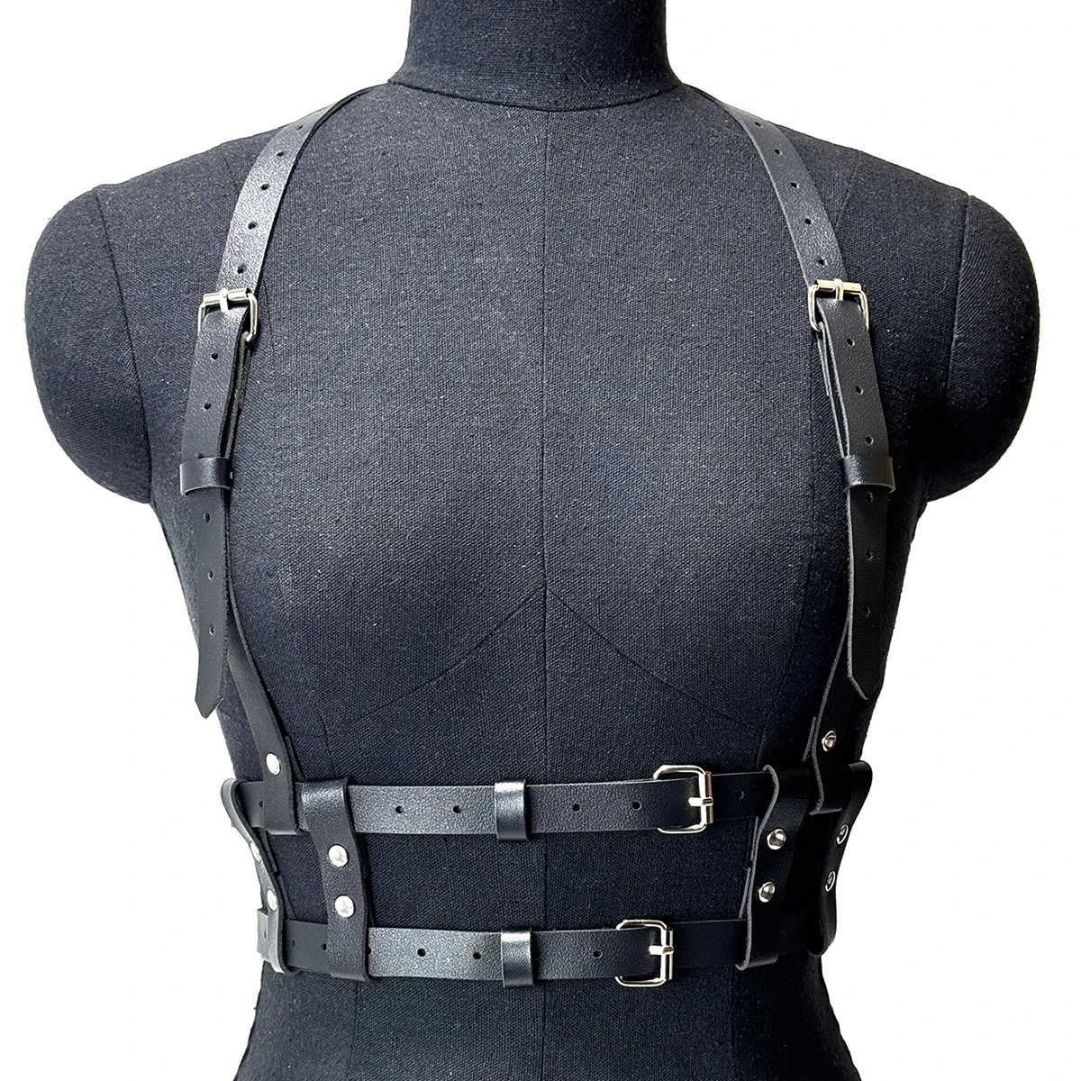 Damska uprząż modowa ze skóry PU, zdobiona ćwiekami, regulowany pas uprzęży, gotycka uprząż, bielizna bondage, uprząż na klatkę piersiową.