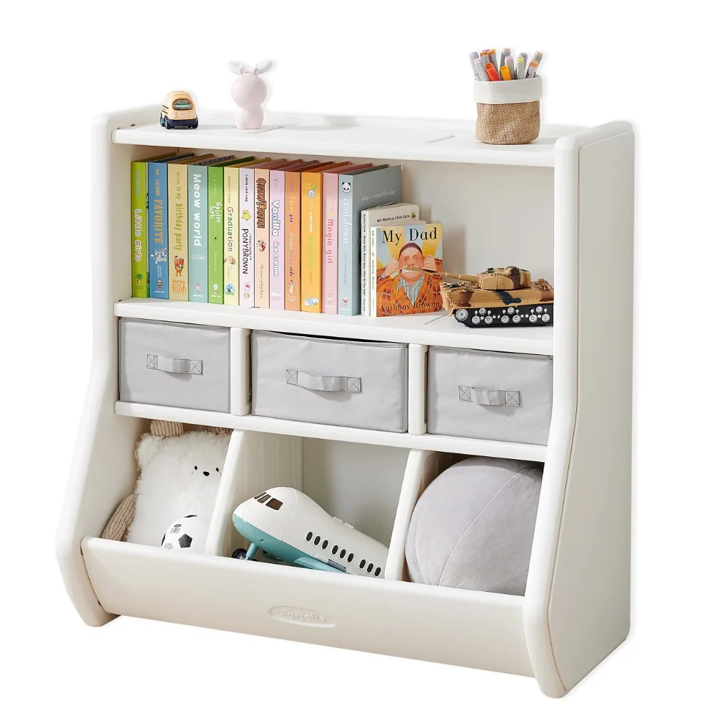 

Bookcases with 3 Bottom Bins and 3 Removable Drawers, Toy Storage Organizer, Modern Toy Display Shelf for Kids