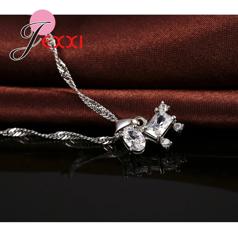 Cute Crystal Hourse Pendant Necklace Drop Earrings Set Wedding 925 Sterling Silver Jewelry Sets Cubic Zirconia  Collar