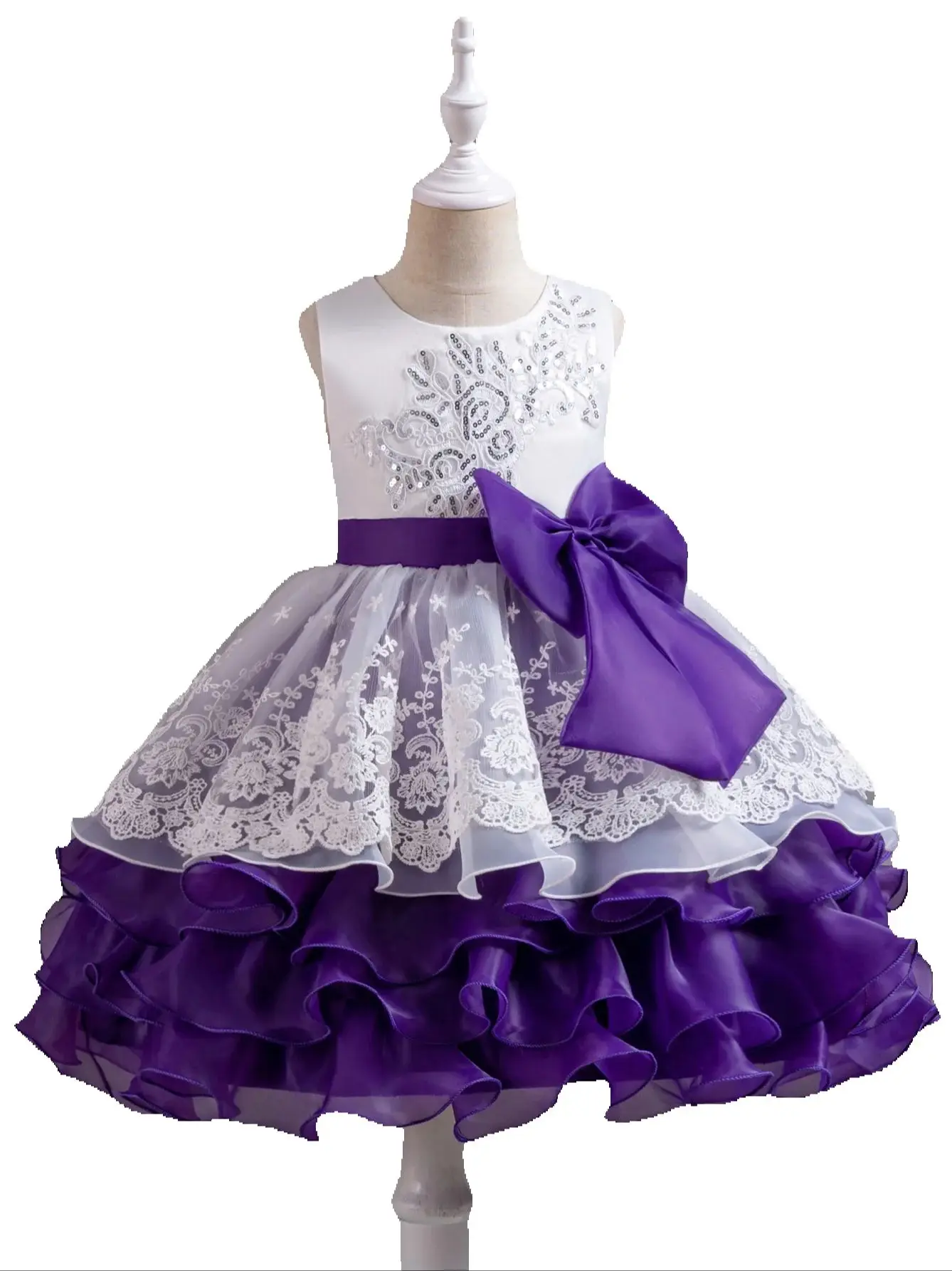 

Фиолетовое кружевное вечернее платье принцессы без рукавов для девочек от 3 до 12 лет, детское платье-торт с бантом, пышное сетчатое платье