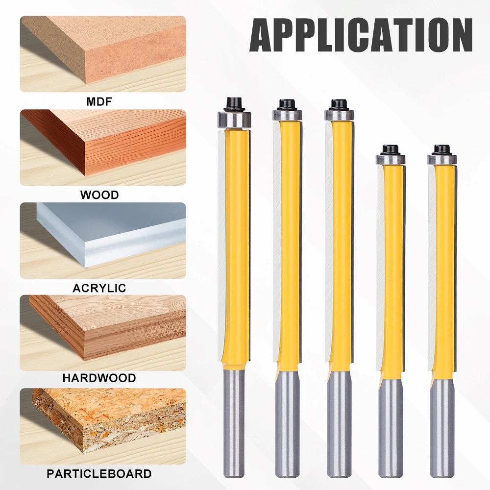 XCAN 8mm Shank Long Blade Flush Trim Router Bit Top Bearing Carbide Milling Cutter Router Bit or Woodworking 1pc-4pcs