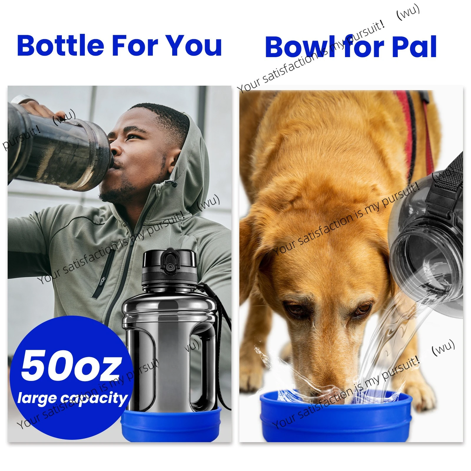 50 oz portable dog drinking bottle, travel, leak-proof design, suitable for large pets