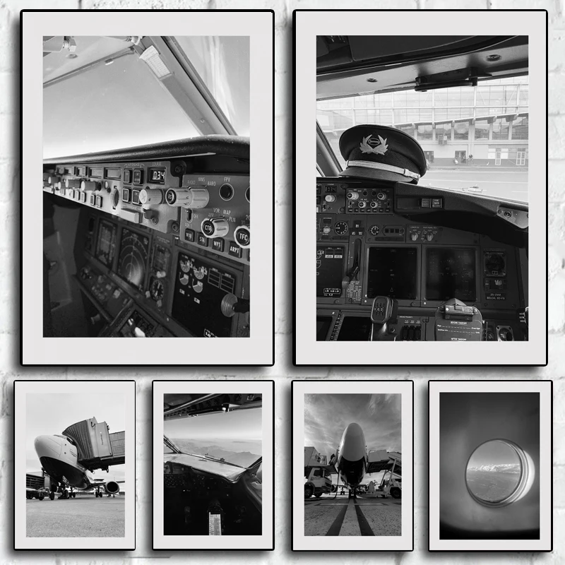 Aircraft retro poster Black and white cloud -layer aircraft canvas printing wall art decoration paintings Home Room decoratio