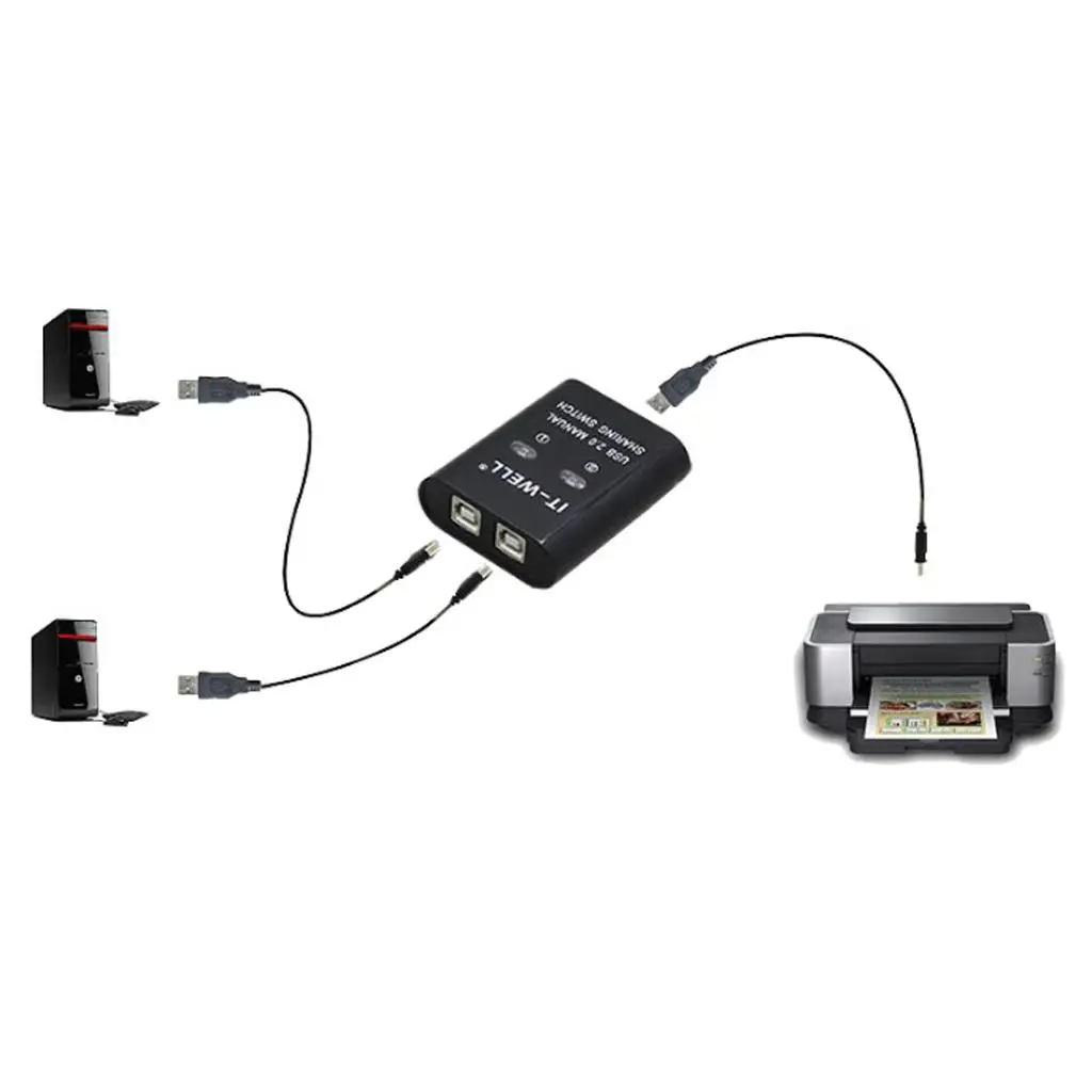 USB Sharing Switch 2 Port Splitter KVM Adapter Multi USB Hub Switch for Scanner Printer Compatible with PC 5