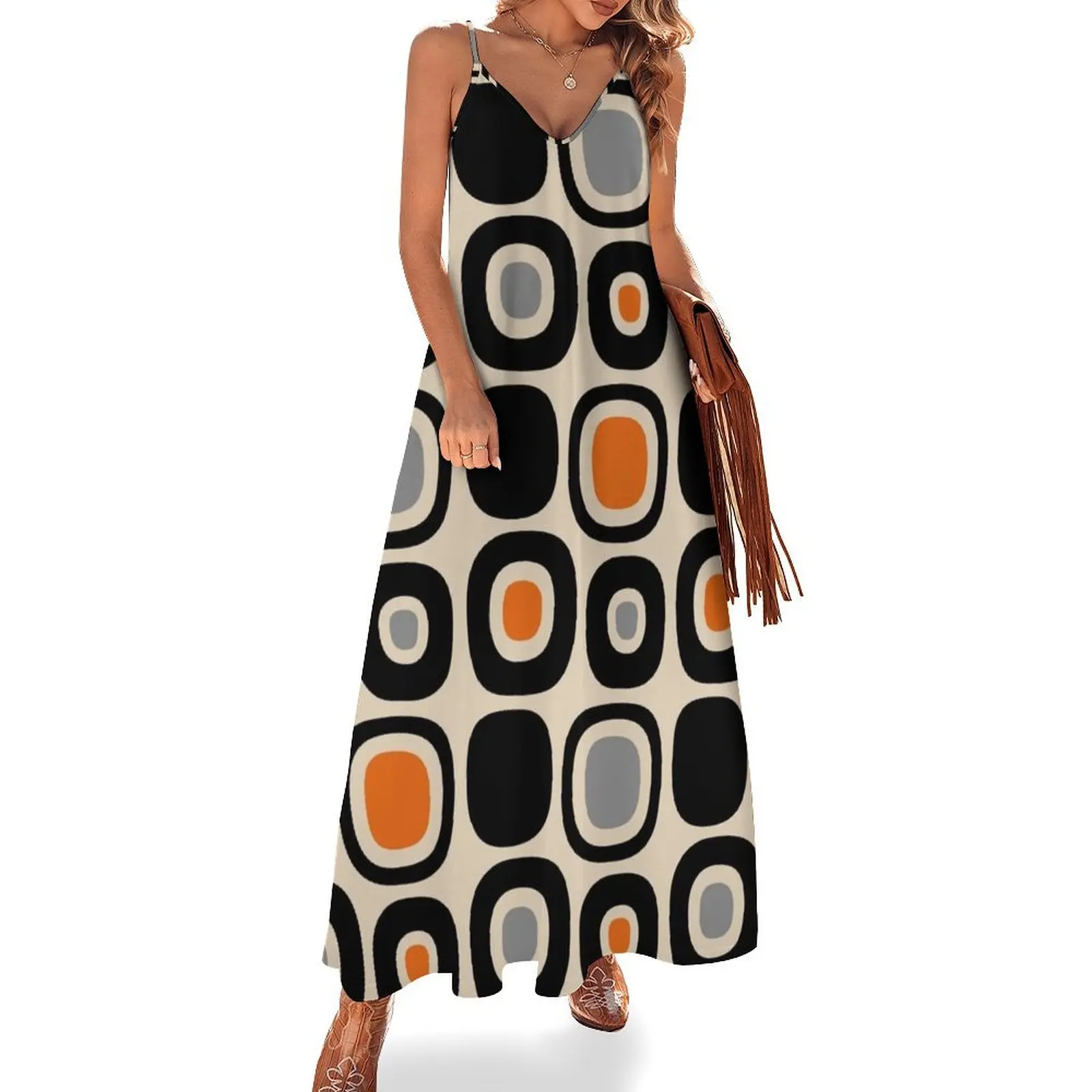 

Retro Mid Century Modern Garden Path Pattern 207 Sleeveless Dress dress for woman bandage dress