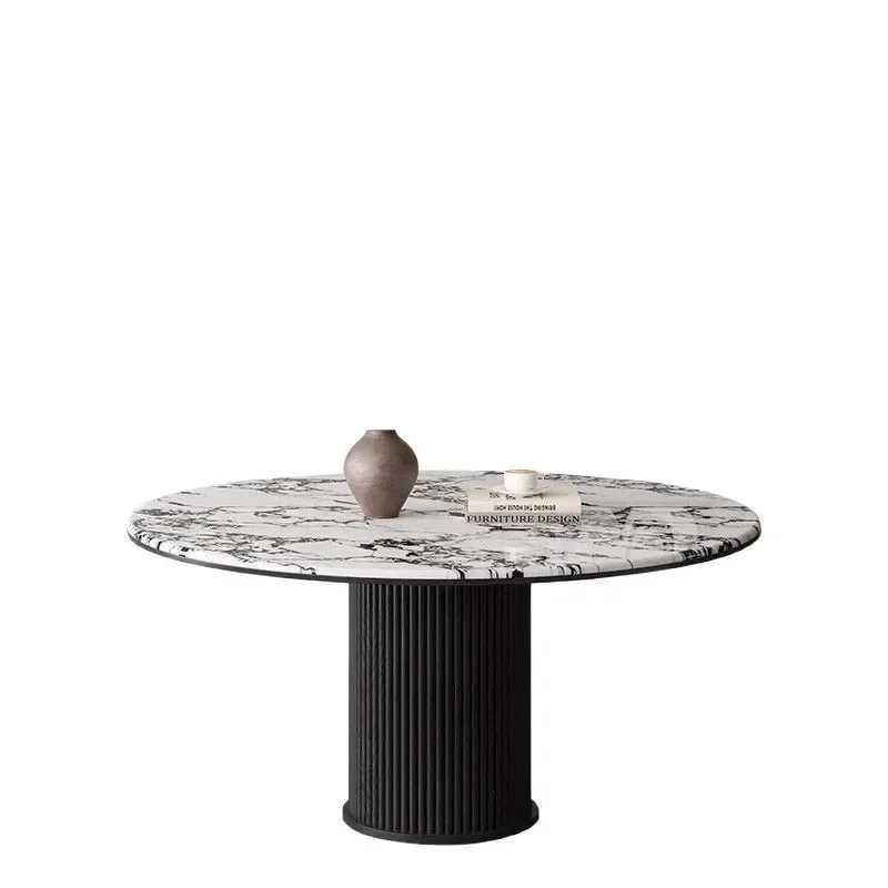 French retro rock slab dining table household round modern light luxury round dining table