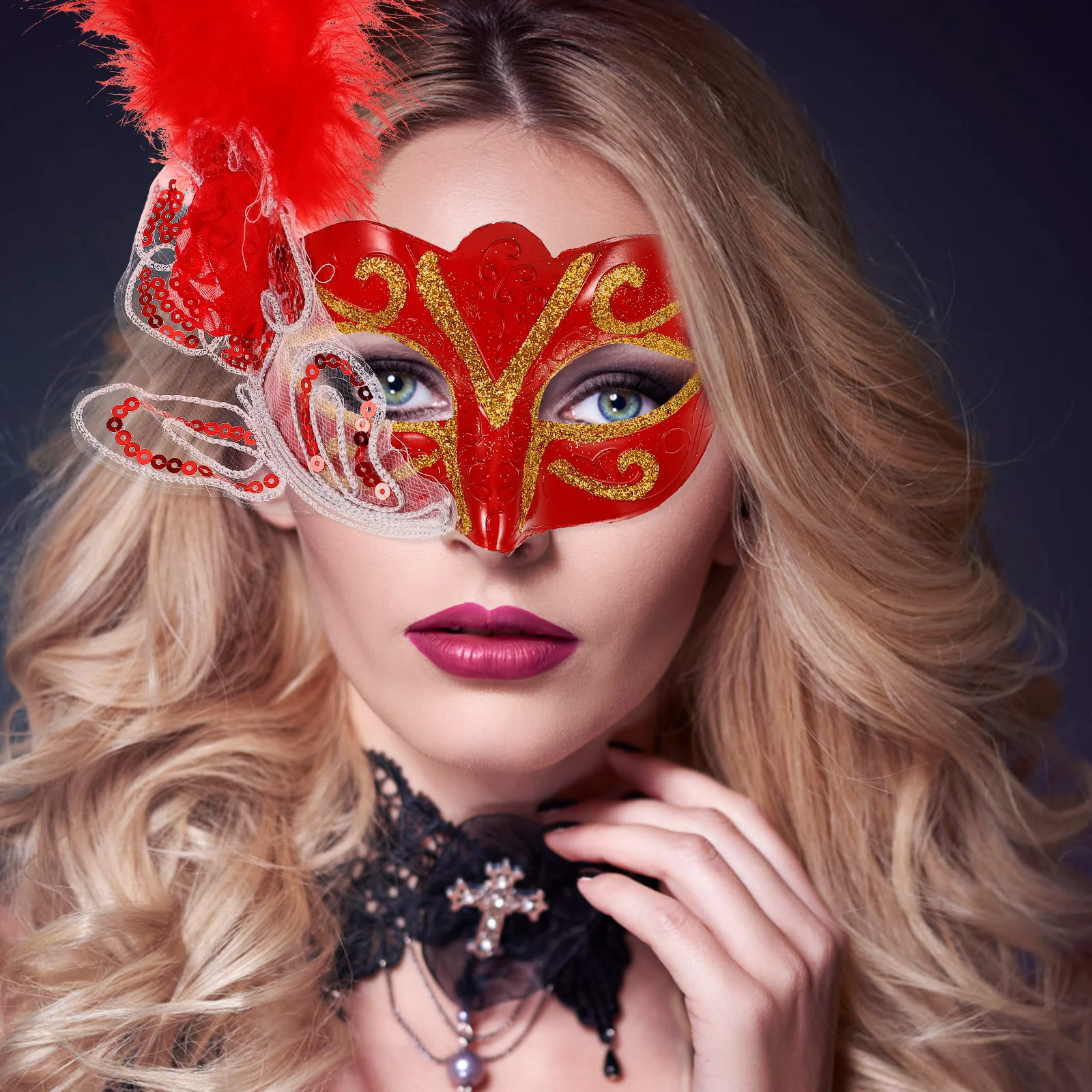 

Masquerade Party Mask Plumage Design Lightweight Comfortable for Halloween Dance Cosplay Prop Masquerade Mask