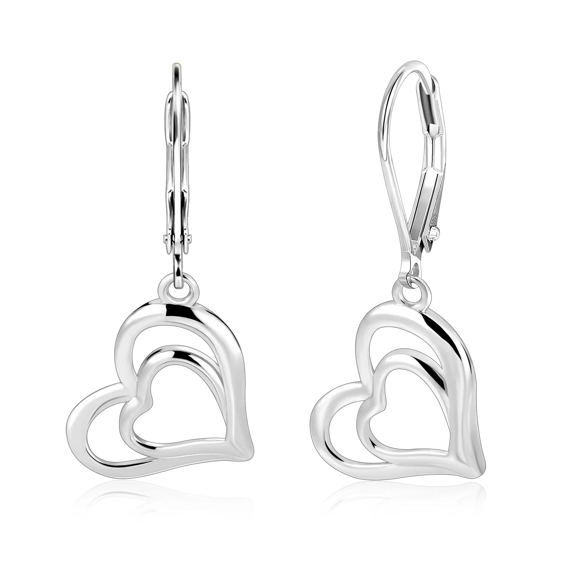 

Double Heart Dangle Earrings For Women Leverback Hypoallergenic Trendy Jewelry Gift