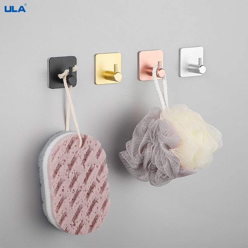 ULA Golden Wall Hooks Adhesive Home Kitchen Wall Door Hook Key Rack Kitchen Towel Hanger Aluminum Hanger Towel Robe Rack