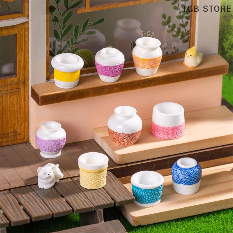 Juguete en miniatura para casa de muñecas, jarrón con estampado colorido, decoración artesanal para el hogar, juguete para juego para niños, Micro adornos para paisajismo, regalos, 5 uds.
